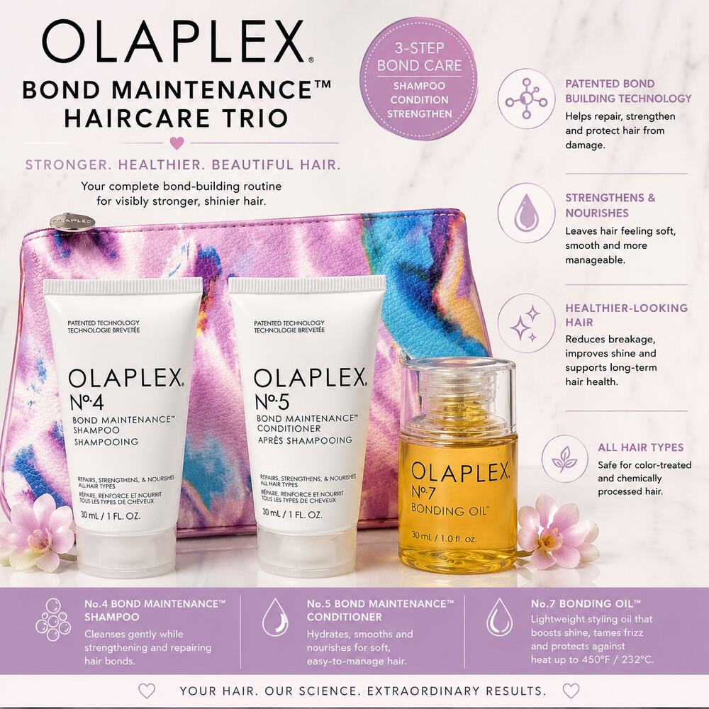 Olaplex 3 Piece Hair Care Travel Set Shampoo Conditioner Bonding Oil + Bag - Picture 1 of 7